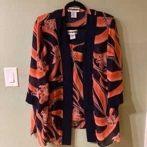 Dana Kay Navy & Orange Floral Open-Front Kimono Jacket